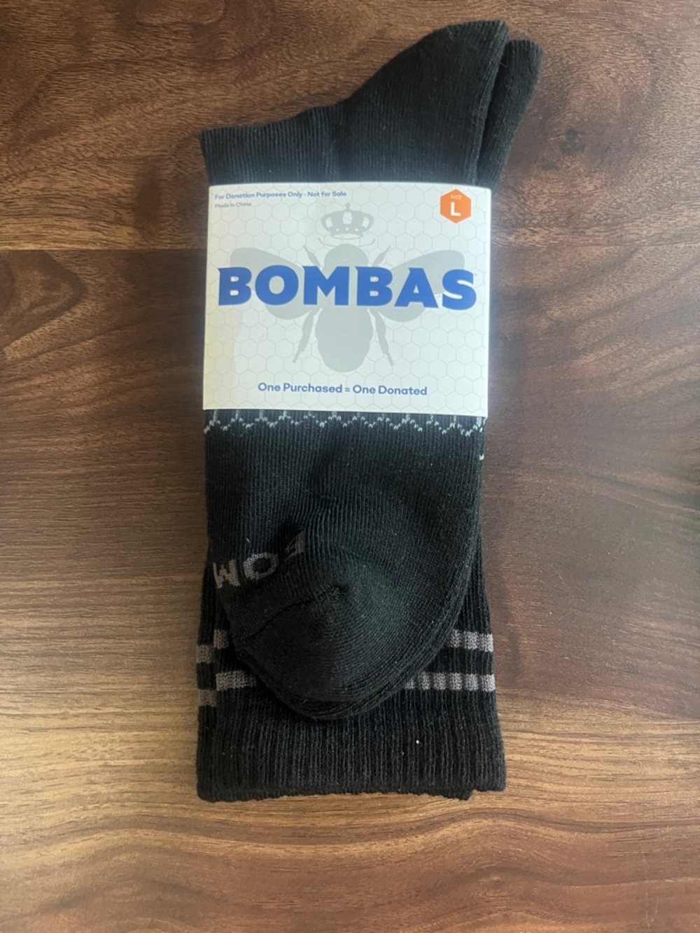 Bombas Black Crew Athletic Socks with Gray Stripe - Large